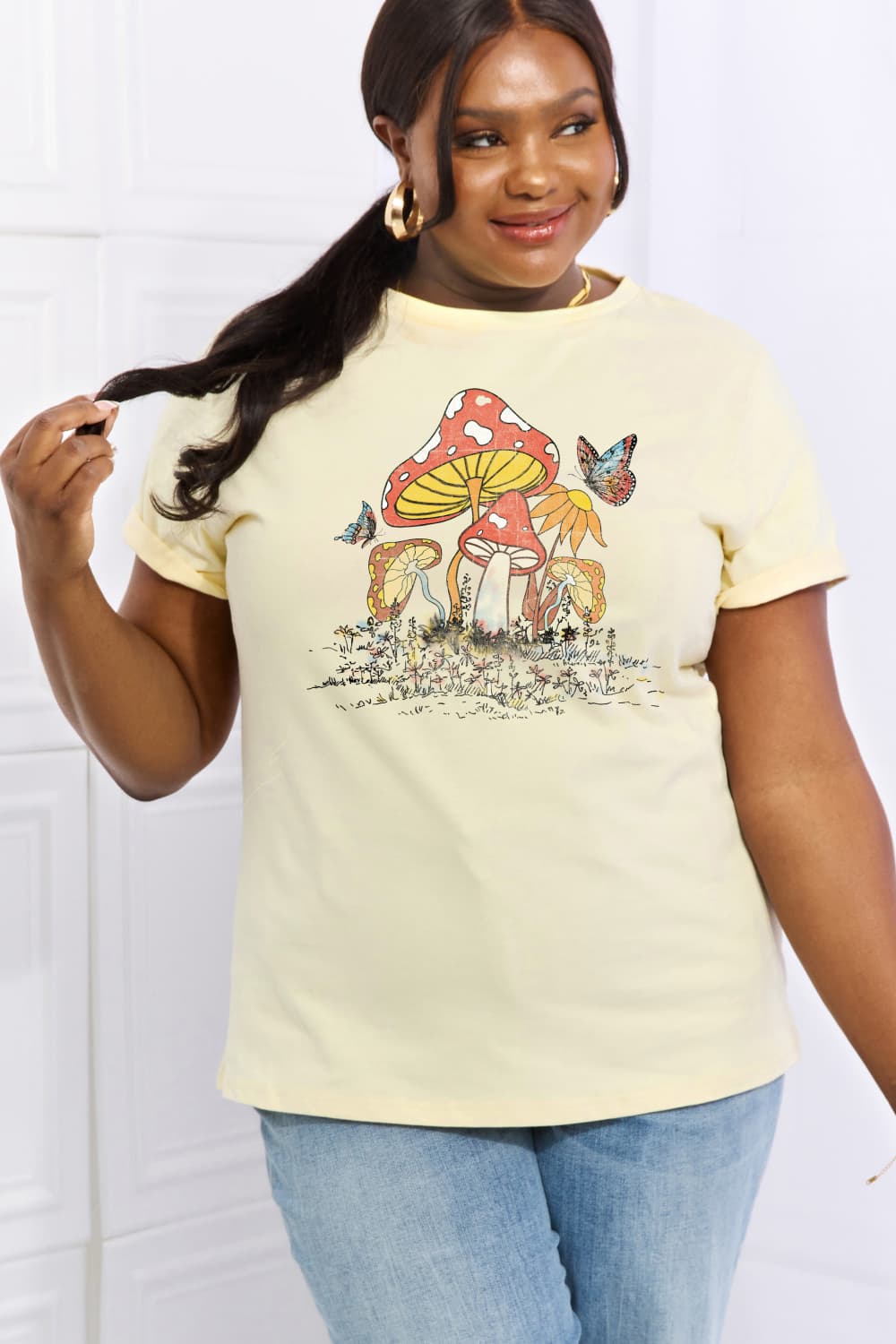 Simply Love Full Size Mushroom & Butterfly Graphic Cotton T-Shirt