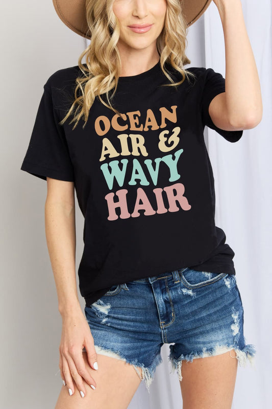 Simply Love OCEAN AIR & WAVY HAIR Graphic Cotton T-Shirt