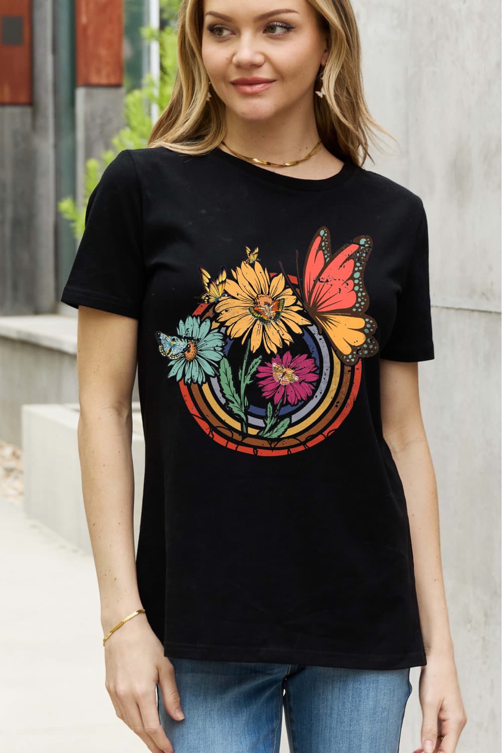 Simply Love Full Size Flower & Butterfly Graphic Cotton Tee