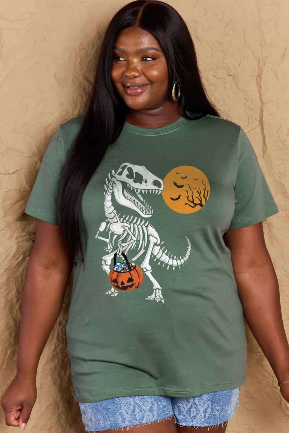 Simply Love Full Size Dinosaur Skeleton Graphic Cotton Tee