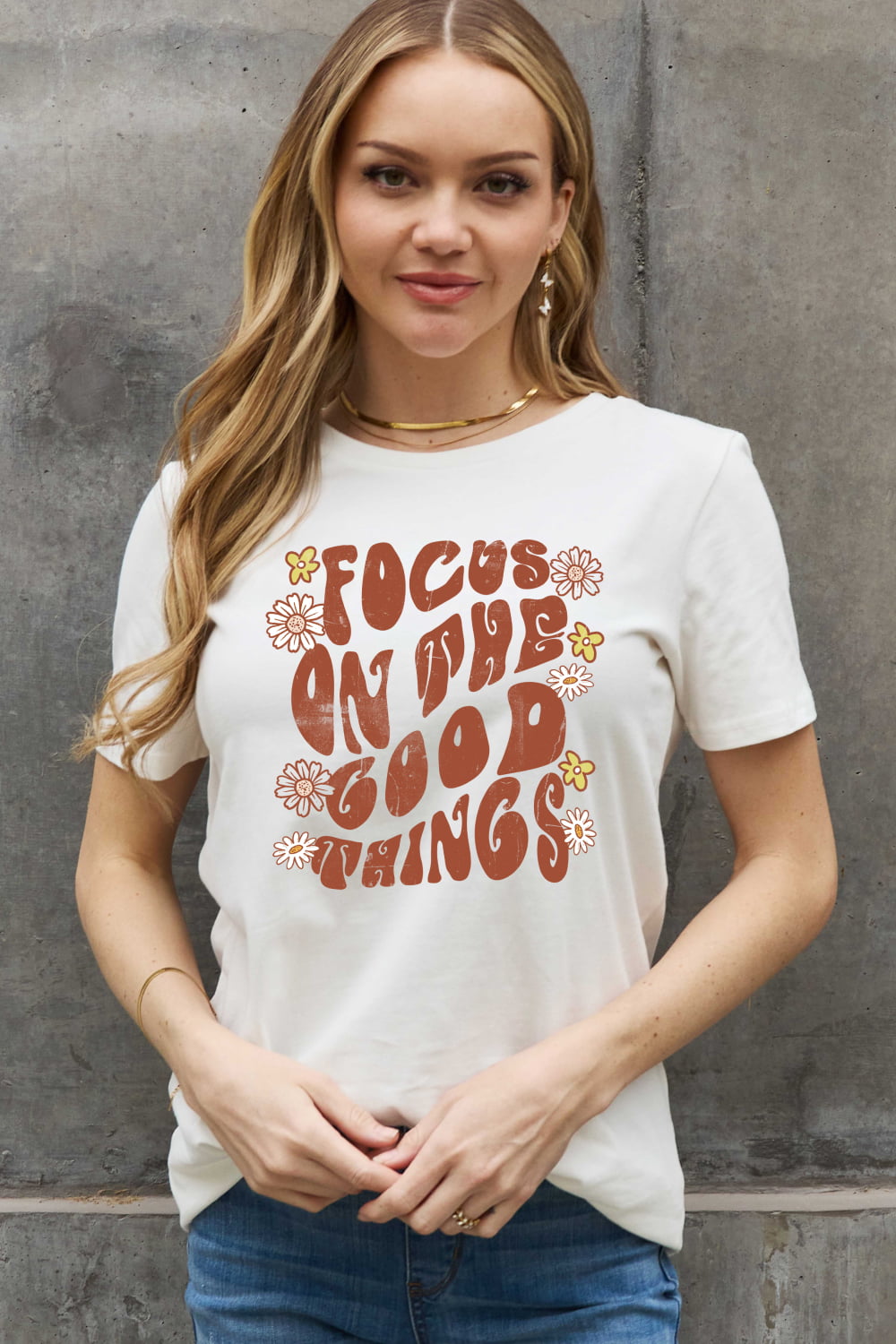 Simply Love Full Size FOCUS ON THE GOOD THINGS Graphic Cotton Tee