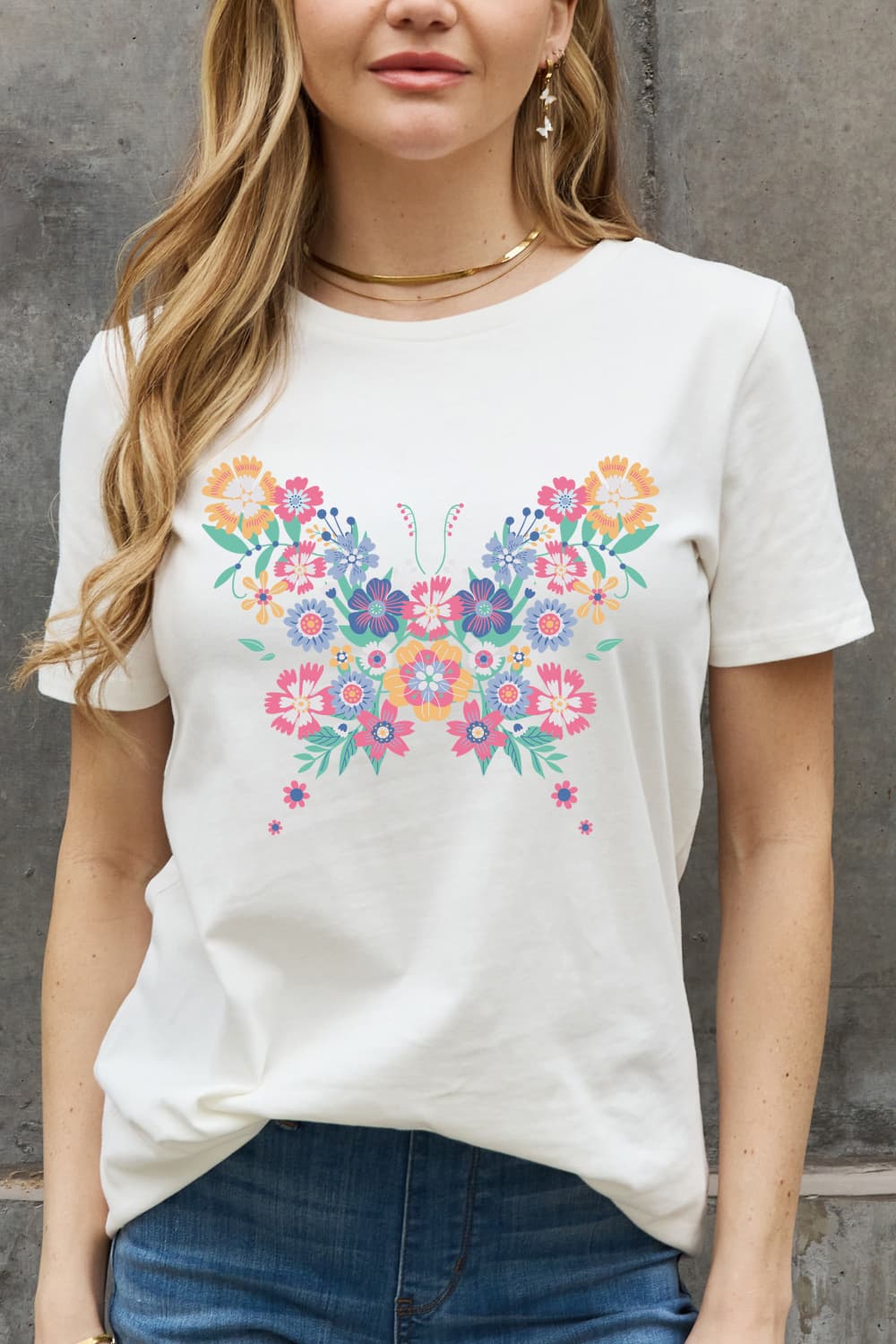 Simply Love Full Size Flower Butterfly Graphic Cotton Tee