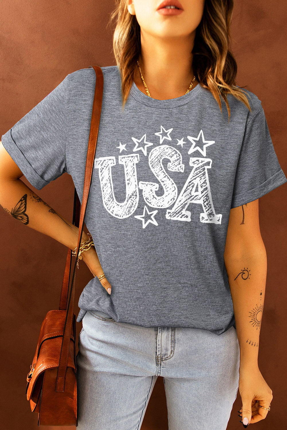 USA Star Graphic Round Neck Tee