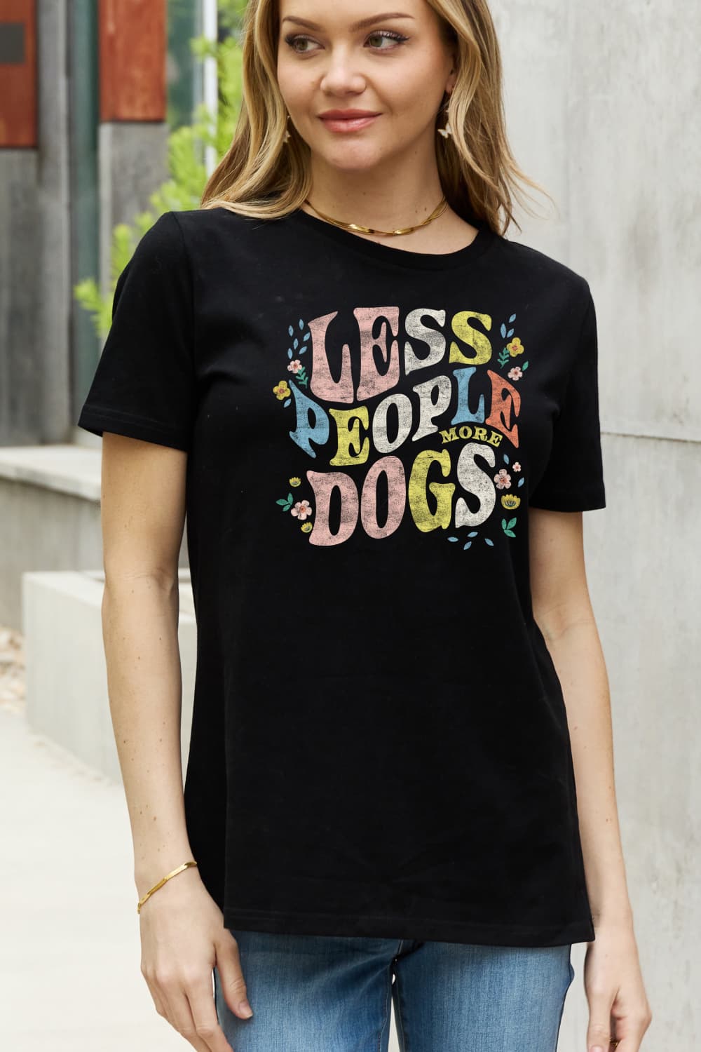 Simply Love Full Size LESS PEOPLE MORE DOGS Graphic Cotton T-Shirt