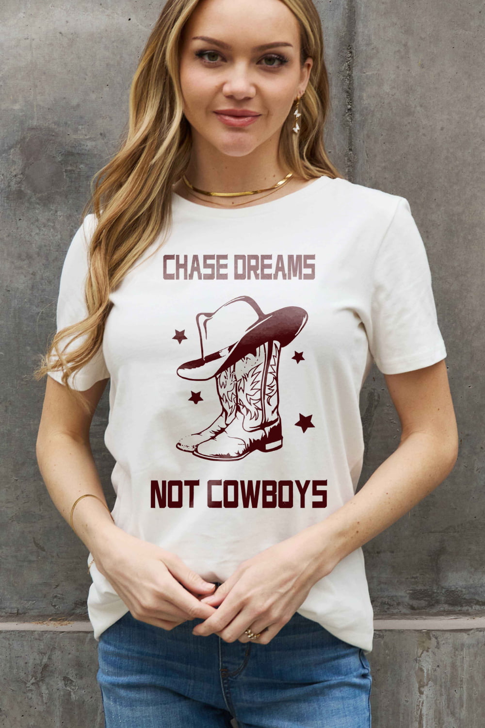 Simply Love Full Size CHASE DREAMS NOT COWBOYS Graphic Cotton Tee