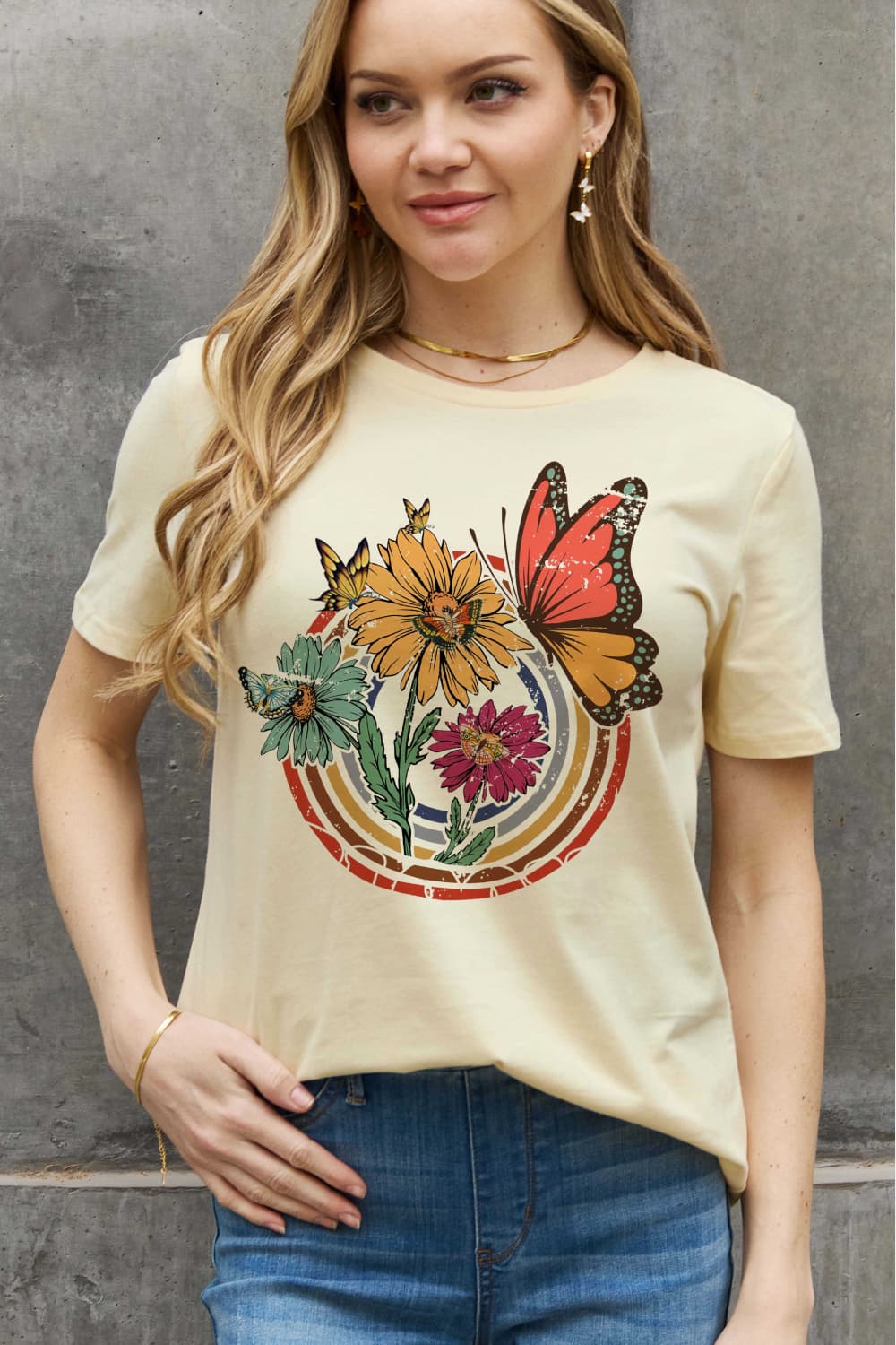 Simply Love Full Size Flower & Butterfly Graphic Cotton Tee